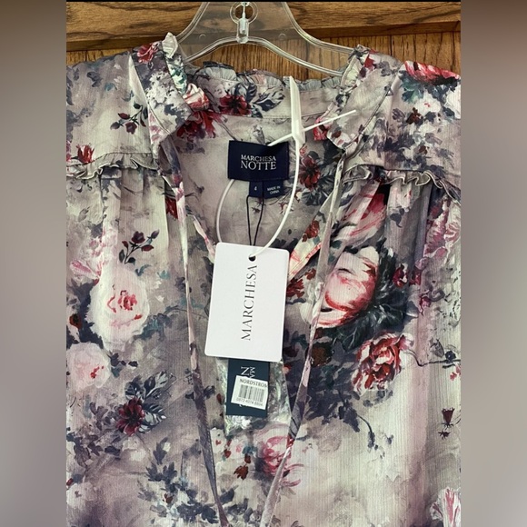 NWT Marchesa Notte Floral Textured Charmeuse Mini Ruffle Trim Dress size 4 - Picture 3 of 11